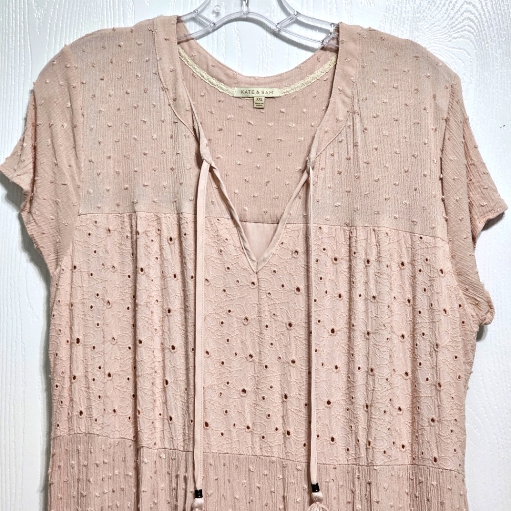 Kate & Sam Maxi Dress XXL Light Pink Floral V-Neck Cottagecore Prairie Boho